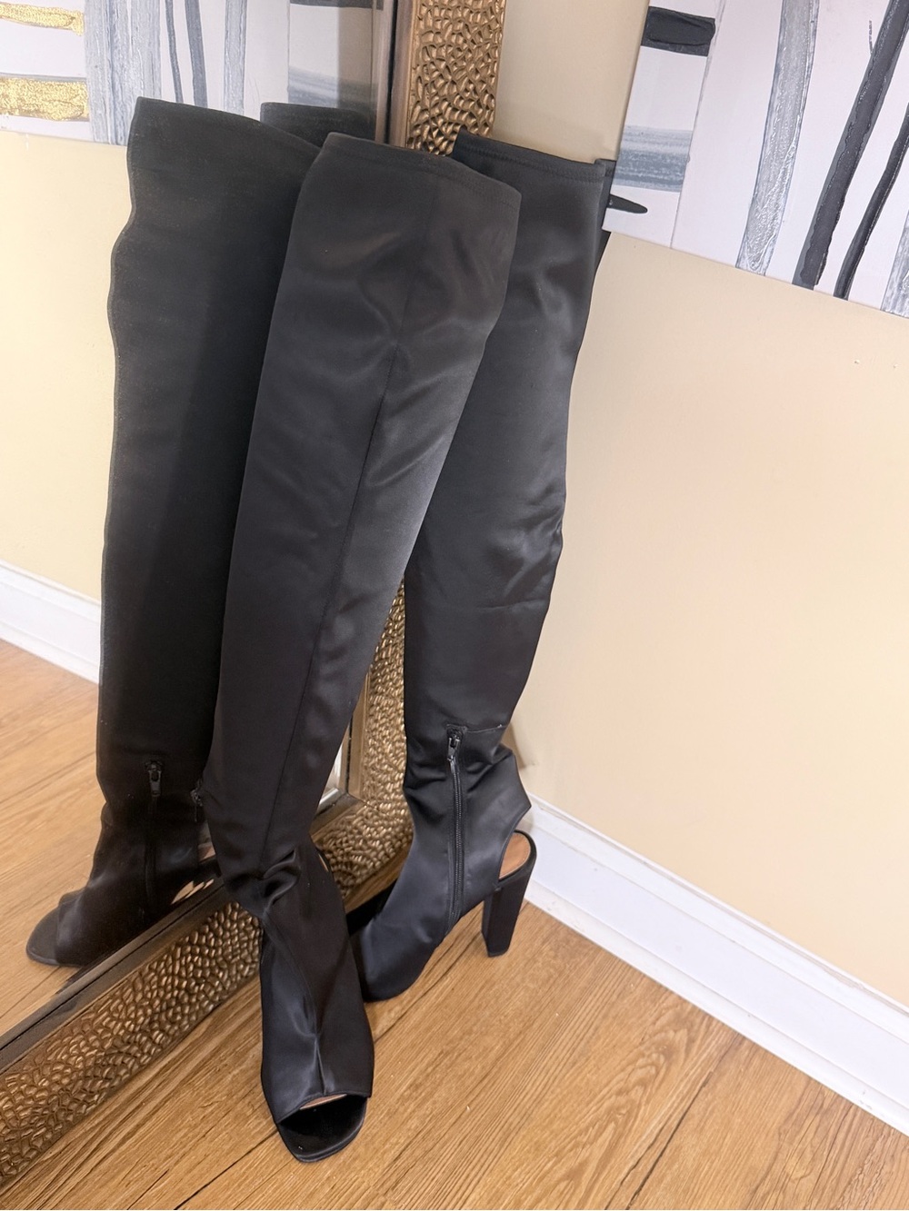 Steve Madden Black Over-the-Knee Peep-Toe Heel Boots